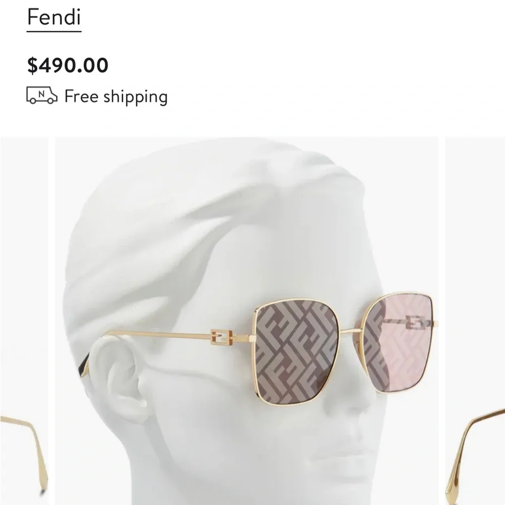 Fendi Baguette 59 mm FF Print Gold Square Frame with box and case - Picture 1 of 4